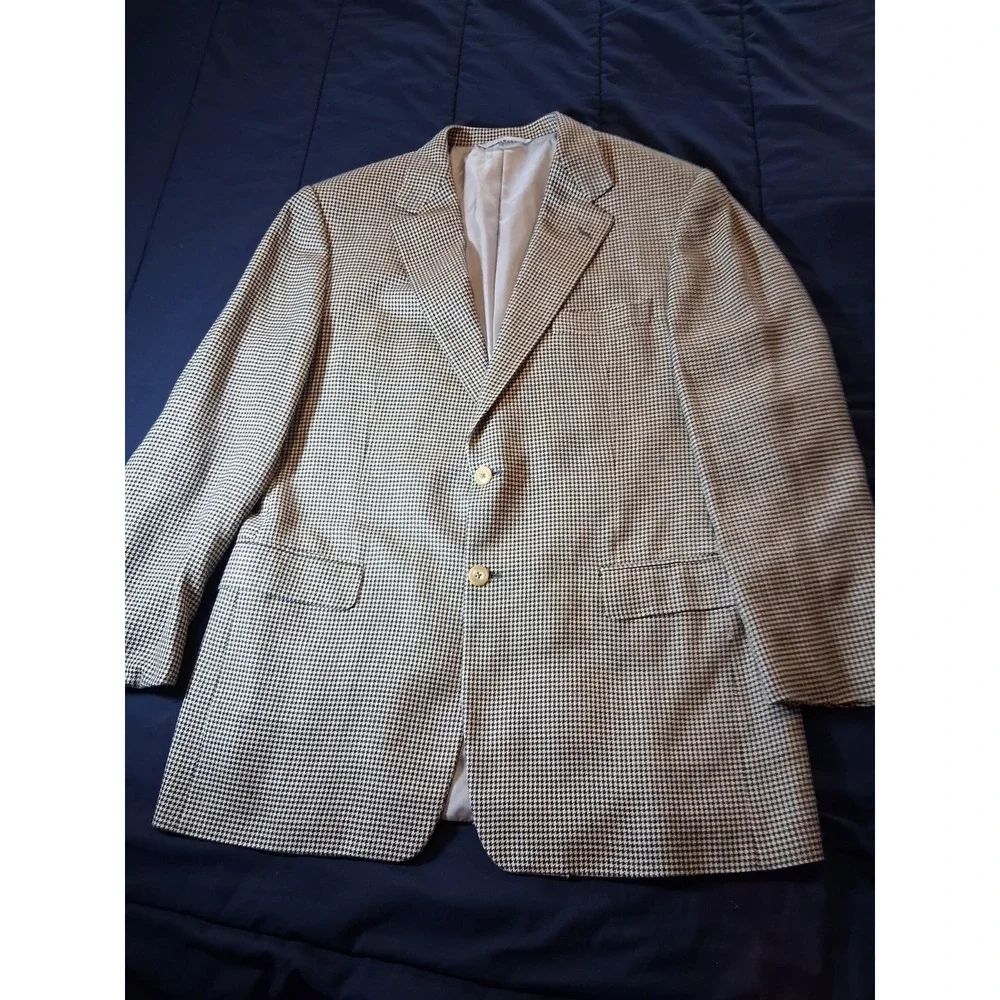 Hickey-Freeman Men's Blazer Size 43R Houndstooth‎ Tweed Canterbury Wool Silk